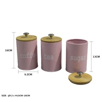 Lot de 3 boîtes de cuisine avec couvercles en bambou Boîtes en métal hermétiques Café Sucre Thé Cuisine Conteneurs de stockage des aliments Bocaux