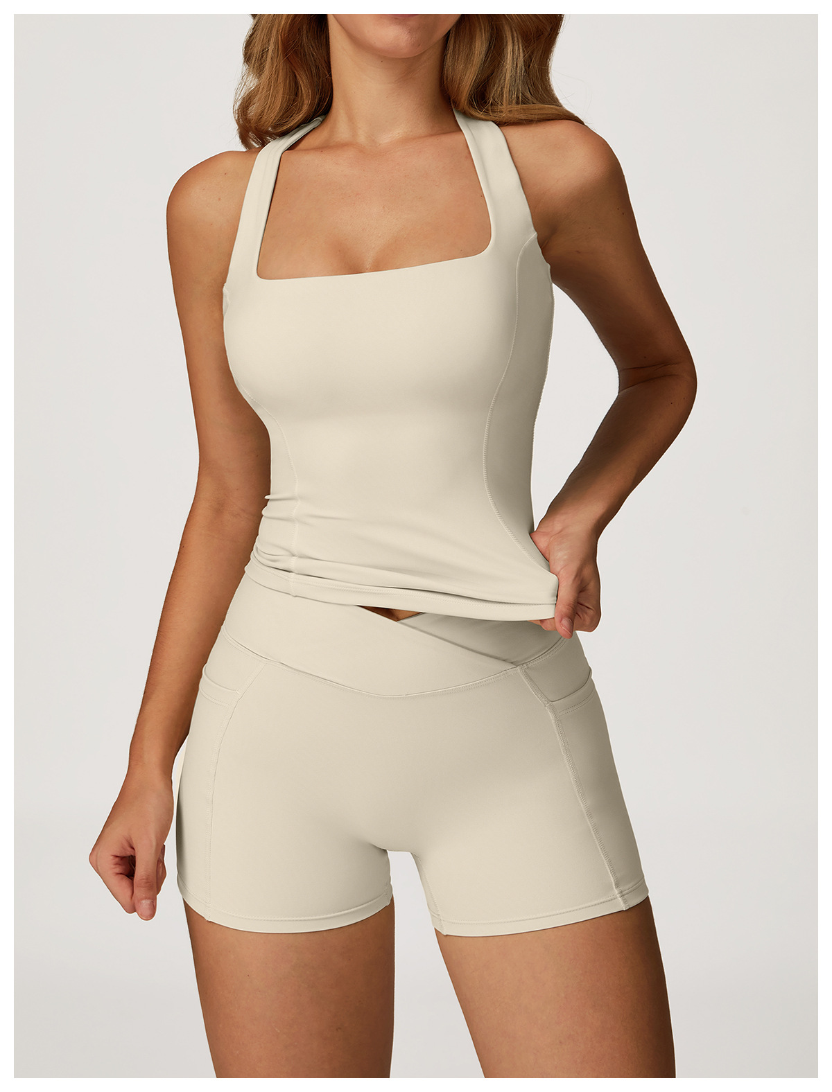 Cross-border Naked Yoga Tank Top I-back Tight Sweat-Wicking Spandex/Nylon Women's Outdoor Running Fitness Clothing EBX2044