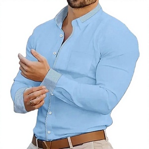 Chemises habillées en twill 100 % coton pour hommes, manches longues, respirantes, infroissables, écologiques, boutons en corne, printemps, bureau, décontractées - Product Image 2