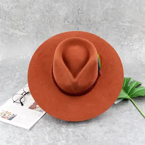 LiHua Hot Selling Luxury OEM Wide Brim Fedora Hats Men 100% Australian Wool Handmade Customized Wool Felt Unisex Fedora Hats