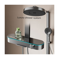 Nouveau Ensemble de Douche Mural de Luxe en Tube Carré Équipé de Magnifiques Boutons de Piano et de Pommeau de Douche à Lumière Ambiante LED