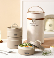 Boîte à bento portable à deux niveaux, sac isotherme, sans BPA, récipient à lunch isotherme anti-fuite pour enfants et adultes avec couvercle en plastique