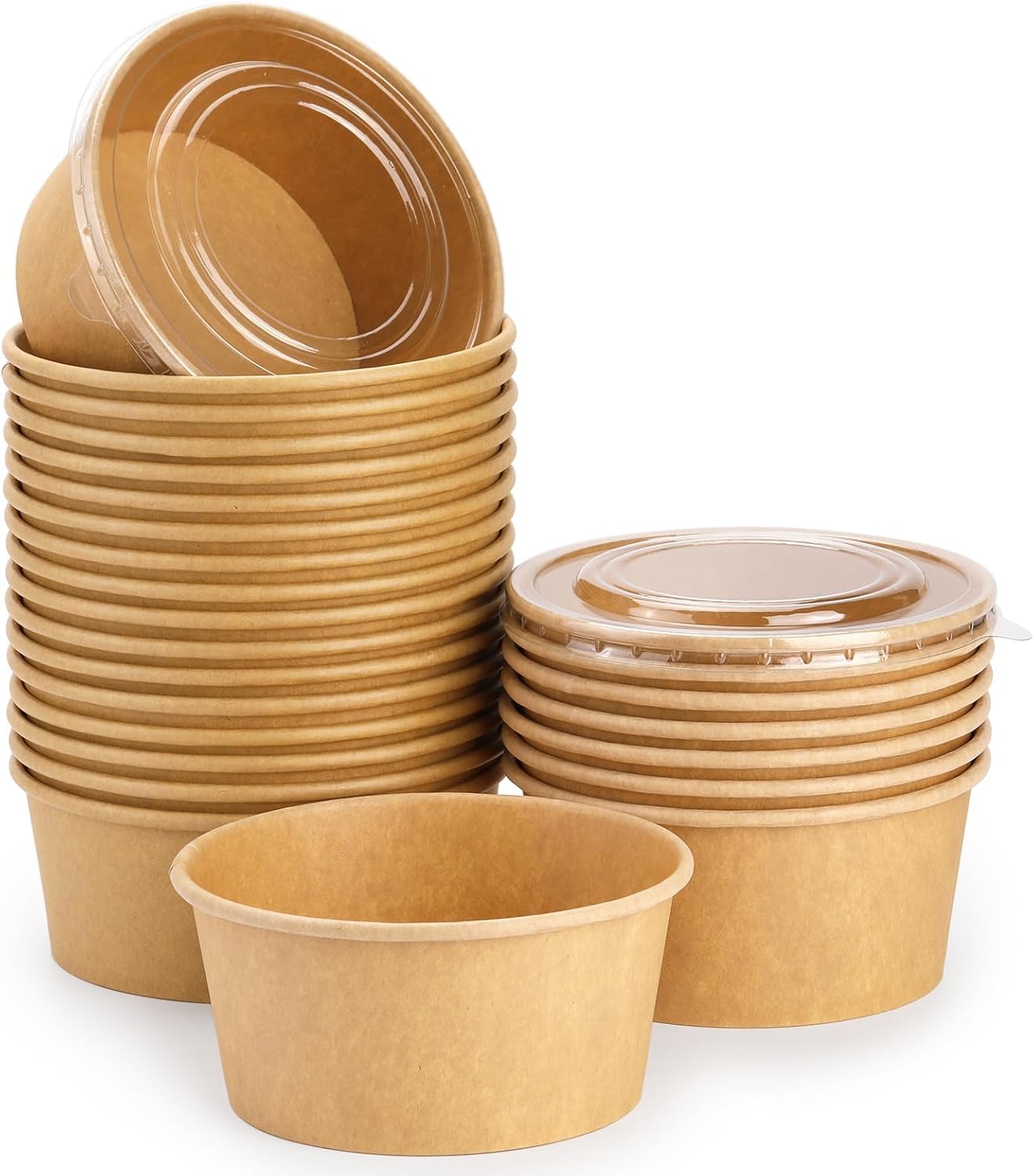 Disposable Kraft Paper Plates & Bowls Set Eco-Friendly and Recyclable Salad Bowl Lid Environmentally Friendly Packaging