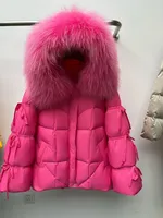 OFTBUY Manteau d'hiver pour femme, nouveau modèle, épais et chaud, en duvet d'oie blanc, avec col en fourrure de renard naturelle, style parka en fourrure véritable