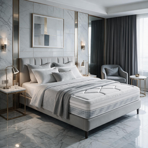 Colchón King Size Euro Top de Lujo de 5 Estrellas con Patrón Acolchado Hexagonal y Borde con Ribete, Base Color Carbón para Dormitorio - Product Image 1