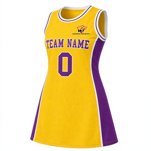 Robe de basket-ball pour femmes, jaune et violette, uniforme d'équipe sportive avec nom, numéro et logo personnalisés - Product Image 3