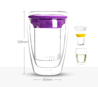 Tasse à thé en borosilicate à double paroi de 450ml avec couvercle infuseur en verre transparent Boissons chaudes épaissies pour sachet de thé Service à café et thé en gros
