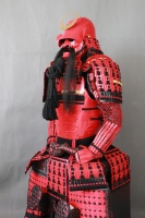 Costume de guerrier rouge grandeur nature, tenue de samouraï japonais, casque, accessoires de scène, accessoires de film, cosplay - Polyester pour adulte