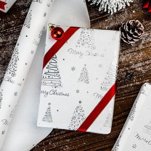 <b>White</b> Christmas Wrapping Paper Roll 17in x 32.8ft Silver Foil Embossed Trees And Letters Gift <b>Wrap</b> For Holiday Celebration - Product Image 3