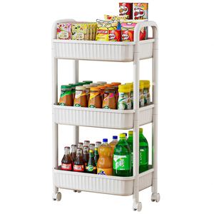 Plastic <b>Kitchen</b> Storage <b>Rack</b> Floor Type Four Layers Non-Folding PP Material for Food/Toy/Book - Product Image 1