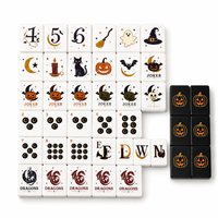 Mahjong américain à thème citrouille d'Halloween, tuiles de mahjong en acrylique, tapis de mahjong lavable, jeu de table pour la soirée d'Halloween, fête de famille