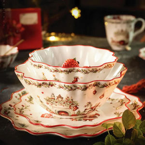 LovingHome Diseño Navideño Lujosa <span class=keywords><strong>Vajilla</strong></span> Decorativa Platos Cuencos <span class=keywords><strong>Cerámica</strong></span> Set de Cena 6 Piezas - Product Image 3