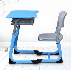 Meubles de crèche réglables en hauteur en plastique PE bleu : Ensemble bureau et chaise pour étudiants - Product Image 3