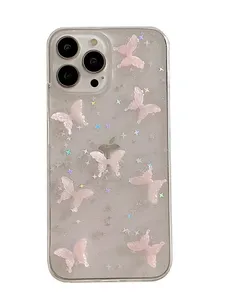 ins style Mobile phone case pink butterfly glitter bling star soft tpu protective case back cover for Iphone 14 13 12 11