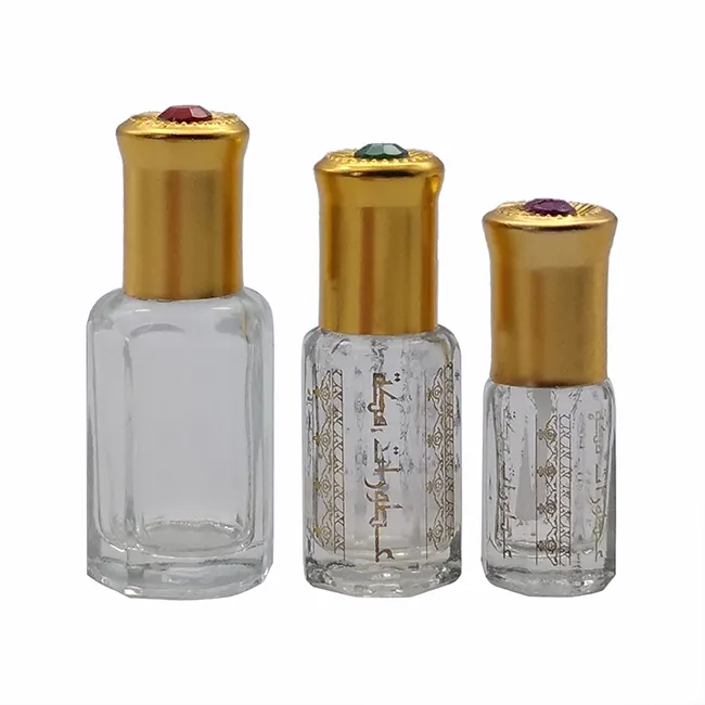 Isocertificatio 2021 Vae En Dubai Hot Selling 3Ml 6Ml 12Ml Groothandel Golden Decanter Arabische Attar Glas Fancy attar Tola Fles