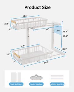 Double Tier <b>Standing</b> Kitchen Alloy Steel Sink Storage Shelves Height Adjustable Pull Cabinet Organizer Eco-Friendly - Product Image 5