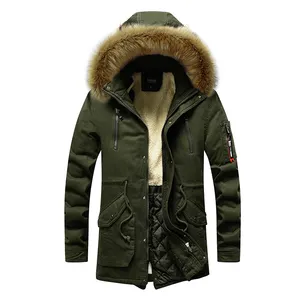 Men's Winter Cotton-padded Coat with Big and Detachable Faux Fur Hood Inside with Fleece Lining Cold Outdoor Parka Coat