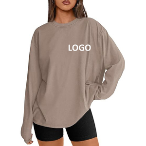 T-<span class=keywords><strong>shirt</strong></span> ample à col rond en coton et <span class=keywords><strong>soie</strong></span> de lait pour <span class=keywords><strong>femme</strong></span>, 200g, manches longues tombantes, style personnalisé, idéal pour superposer - Product Image 1