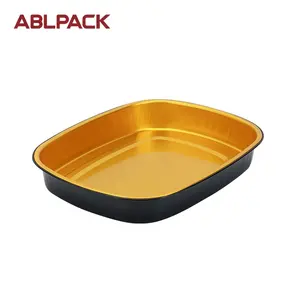 ABL 680 ML/22.9 oz עשיר שחור זהב חד פעמי רדיד אלומיניום אפייה פאן מזון מכולות עם מכסים גבוהה סוף מצגת