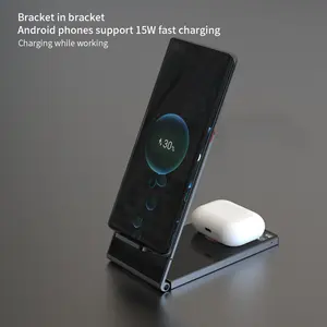 3 In 1 Wireless Charging Stand Foldable QI 15W Phone Holder Wireless Charger For Iphone Earphone Watch