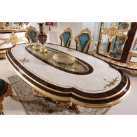 Meubles en bois classiques de luxe, table de salle à manger sculptée à la main en or pour la Turquie, ensemble de meubles de salle à manger