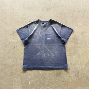 T-shirt personnalisé effet vieilli 100 % coton col rond délavé soleil pour homme, léger, confortable, coupe ample et carrée - Product Image 2