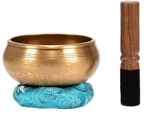 MZ International Brass Tibetan Singing Bowl-High Quality Sound Yoga Meditation Metal Handicraft Scenic Word Design - Product Image 1