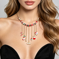 Collier de Noël à motifs de dessins animés, lettres de Noël, arbre de Noël en pâte polymère, bonhomme de neige, collier de perles superposées