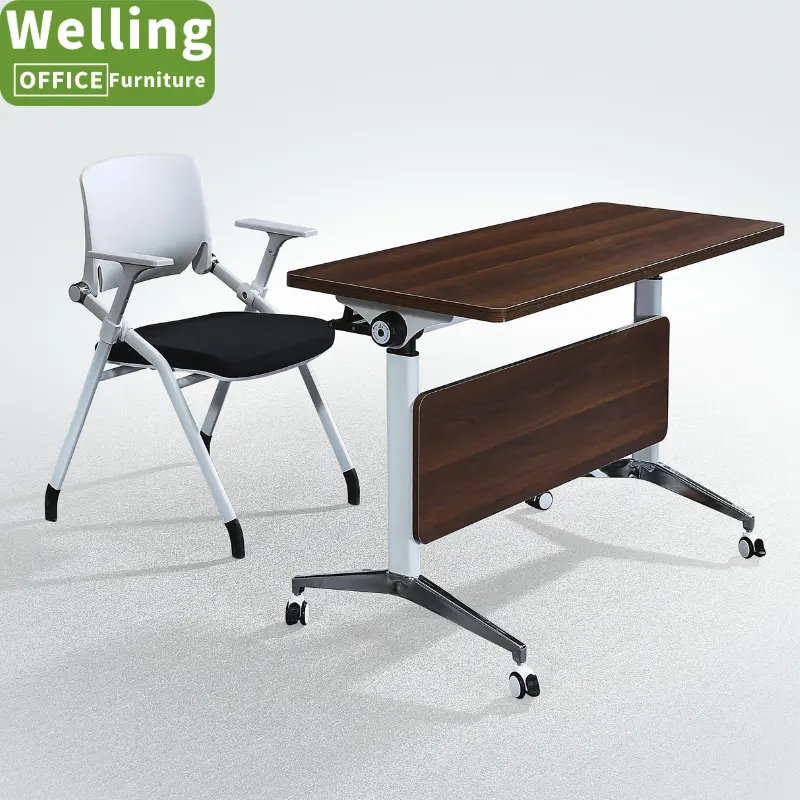 Handy Modern Movable Folding Conference Desk Frame Flip Top Design Extended Beam Training Table for Home Office Use