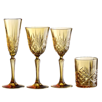 Ensemble de verres à vin et à champagne en verre pressé vintage couleur ambre pour mariage d'automne, Thanksgiving, banquet de récolte, vente en gros