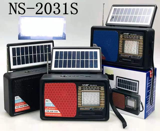 NS-2031S AM/FM/SW Solar Radio with for Speaker USB TF Card Player 1200MAH Rechargeable Battery & Flashlight