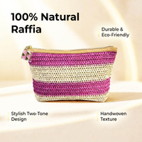 Pochette cosmétique bohème minimaliste rayée en paille, trousse de maquillage artisanale en raphia, mini sac de rangement de voyage portable avec logo personnalisé, OEM