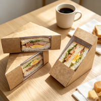 Boîte à sandwich de qualité alimentaire avec logo personnalisé, boîte à bolas de riz jetable en papier kraft avec fenêtre transparente