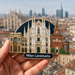 Aimant de réfrigérateur en métal émaillé personnalisé en usine, Milan, Italie, <span class=keywords><strong>Duomo</strong></span>, aimants de réfrigérateur 3D, souvenir de voyage, logo personnalisé, cadeau touristique - Product Image 1