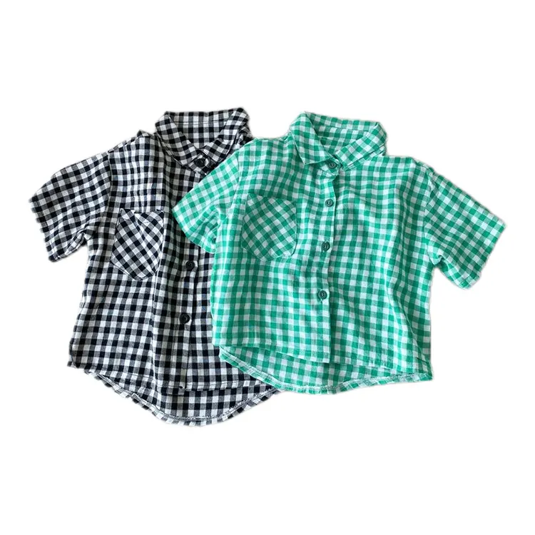New Design Best Selling Casual Children Boy Shirt Short Sleeve Plaid Shirts for Kids