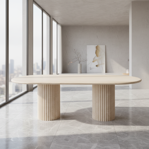 Tavolo da Pranzo in Travertino Naturale Personalizzato con Pietre Decorative, Tavolo da Pranzo in Marmo Travertino Ovale Scanalato - Product Image 5