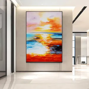 100% Handgeschilderde Abstracte Zonsondergang Zonsondergang Zeegezicht Multicolor Abstracte Kunst Luxe Zonsondergang Landschap Olieverfschilderij