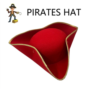 Cappello da Pirata Classico Rosso con Bordo Dorato Capitano Hook 2025 – Spedizione Diretta - Product Image 5