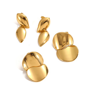 Geometric Teardrop Double Layer Stainless Steel <b>Earrings</b> 18k Gold Plated <b>Stud</b> <b>Earrings</b> For Women - Product Image 3