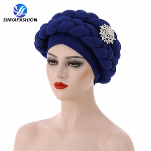 Sinya nouveau Design femmes Auto <span class=keywords><strong>Gele</strong></span> Headtie <span class=keywords><strong>Aso</strong></span> <span class=keywords><strong>Oke</strong></span> Bonnet décontracté mode musulman Turban casquette coton matériel pour dames - Product Image 3