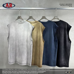 Wasteland Style Vest Dirty Wash 100% algodón 275G Frayed Edge Chaleco deportivo de alta calidad para hombres Camisa sin mangas - Product Image 4
