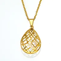 Collier pendentif élégant en acier inoxydable pour femme, avec grille creuse en forme de goutte d'eau et perle intérieure, idéal pour le quotidien