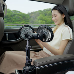 Ventilateur de voiture Pluska G14 à bras réglable et base extensible, double tête, 3000 mAh, avec support pour porte-gobelet - Product Image 2