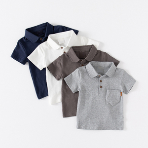 Nouveau style 2026 T-shirt à manches courtes pour garçons, Polo uni pour enfants, Haut d'été pour bébé avec étiquette de poche et col à revers tendance - Product Image 3