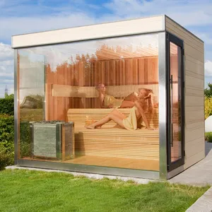 Grosir tradisional Outdoor Sauna Ruangan kubus uap basah 6-10 orang Sauna kaca besar panorama