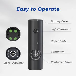 Salt <b>Pepper</b> <b>Grinder</b> Set Spice Bottle Black Electric Mill USB Type-C Rechargeable Lithium Battery Eco-Friendly Dishwasher Safe - Product Image 3