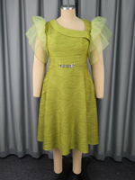Robe élégante pour femme grande taille, col asymétrique, manches à volants irréguliers, coupe trapèze, AM050703