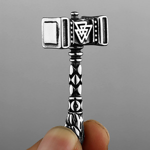 Collar Vikingo <span class=keywords><strong>para</strong></span> Hombre Martillo de Thor Colgante Mjolnir Acero Titanio Runa Nórdica Valknut Cabeza de Lobo Joyas Amuleto - Product Image 4