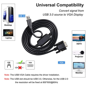 6 chân <span class=keywords><strong>USB</strong></span> <span class=keywords><strong>3.0</strong></span> để <span class=keywords><strong>VGA</strong></span> Nam đến Nam cáp ổn định truyền tín hiệu chống mài mòn Cáp cho PC - Product Image 3