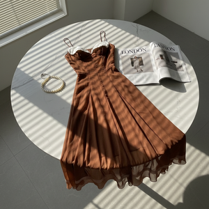 <span class=keywords><strong>Robe</strong></span> longue élégante et luxueuse pour femme, style décontracté, bretelles spaghetti, couleurs contrastées, collection été 2026, idéale pour la plage - Product Image 5